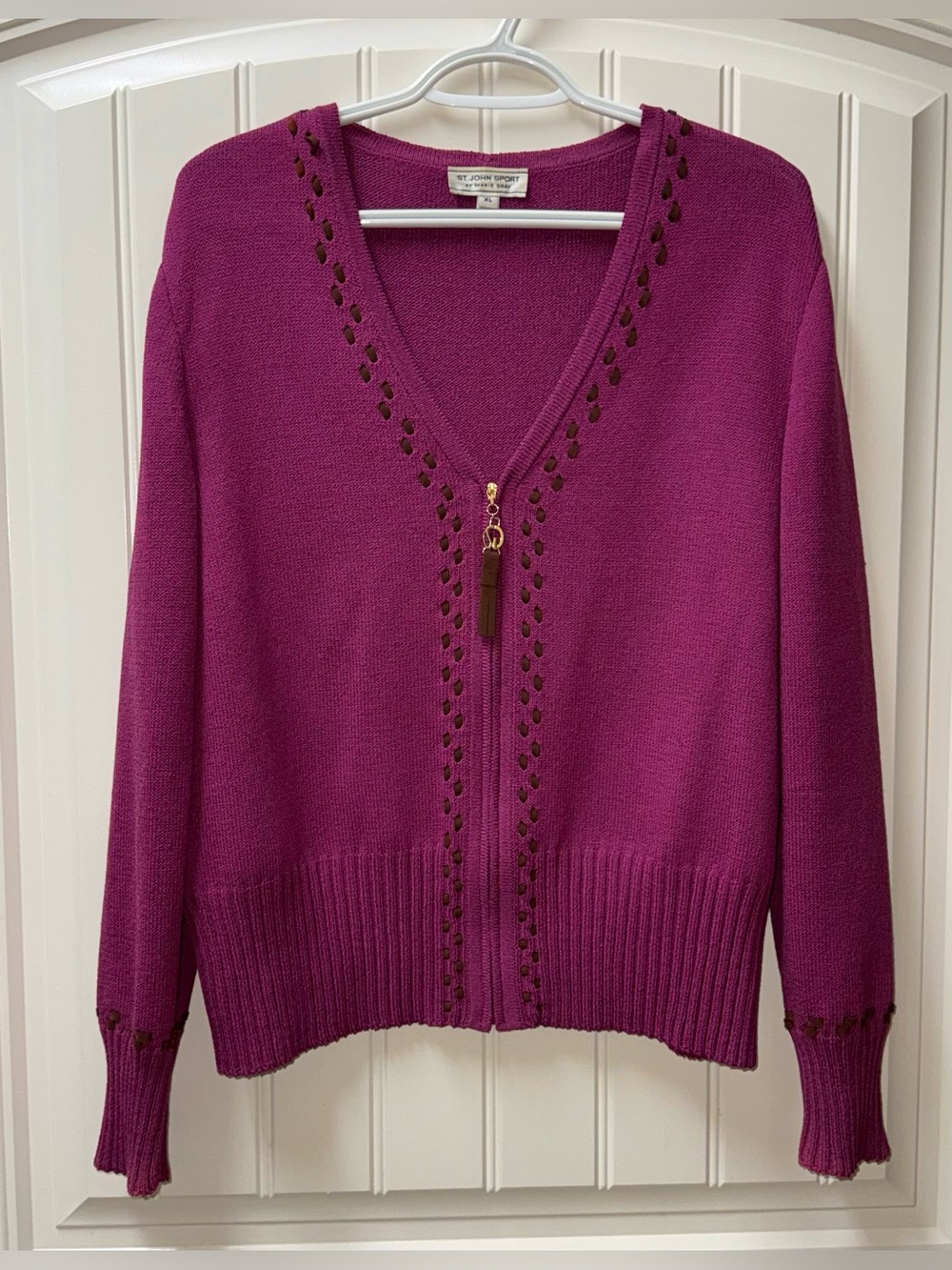 LN WOMENS Sz XL (bust 48”) ST JOHN SPORT COLLECTION CARDIGAN SWEATER WOOL BLEND